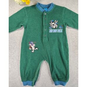 Vintage 90s Little Big Dogs Baby Romper 12-18m Embroidered Big Dog Pile Football